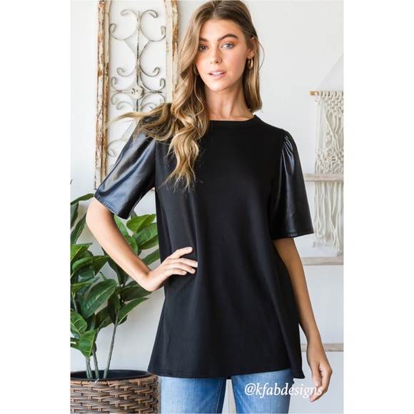 ❤️LAST 1! Faux Leather Puff Sleeve Super Soft Top! - Picture 2 of 9